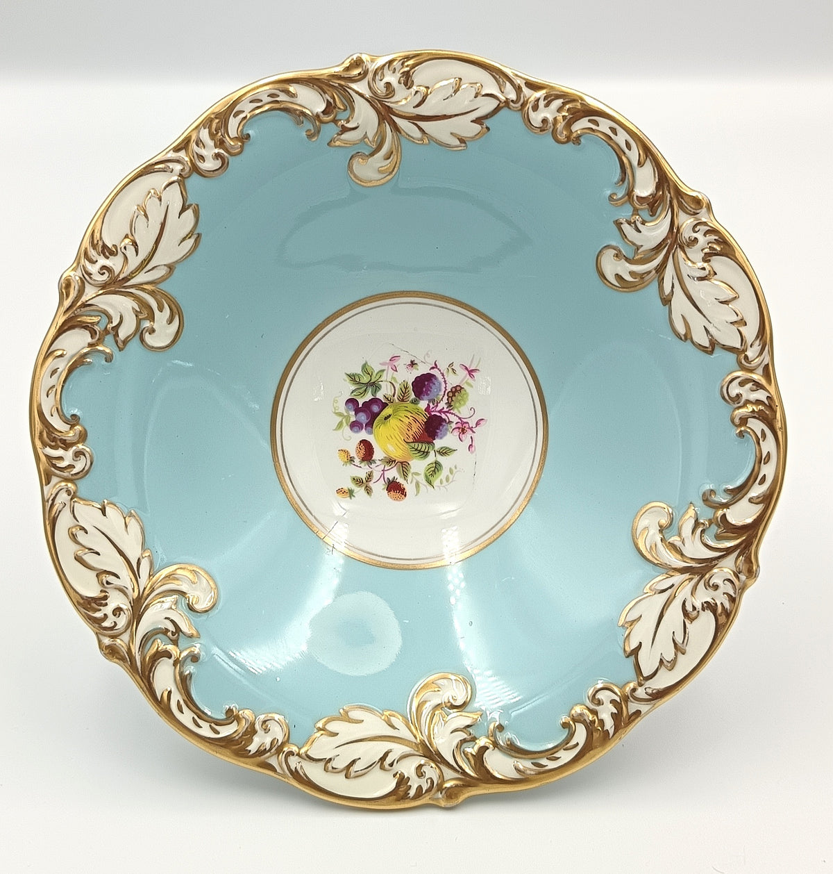 Paragon | Fine Bone China | Tazza | Turquoise Ground with Hand-Painted Fruit Centre | Rococo Revival | c.1952–1960