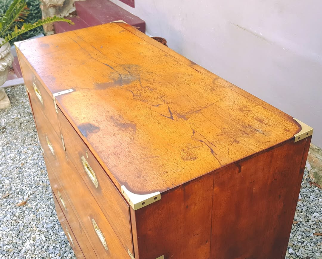 Victorian Military Campaign Chest | Two-Section Mahogany & Brass | c.1860
