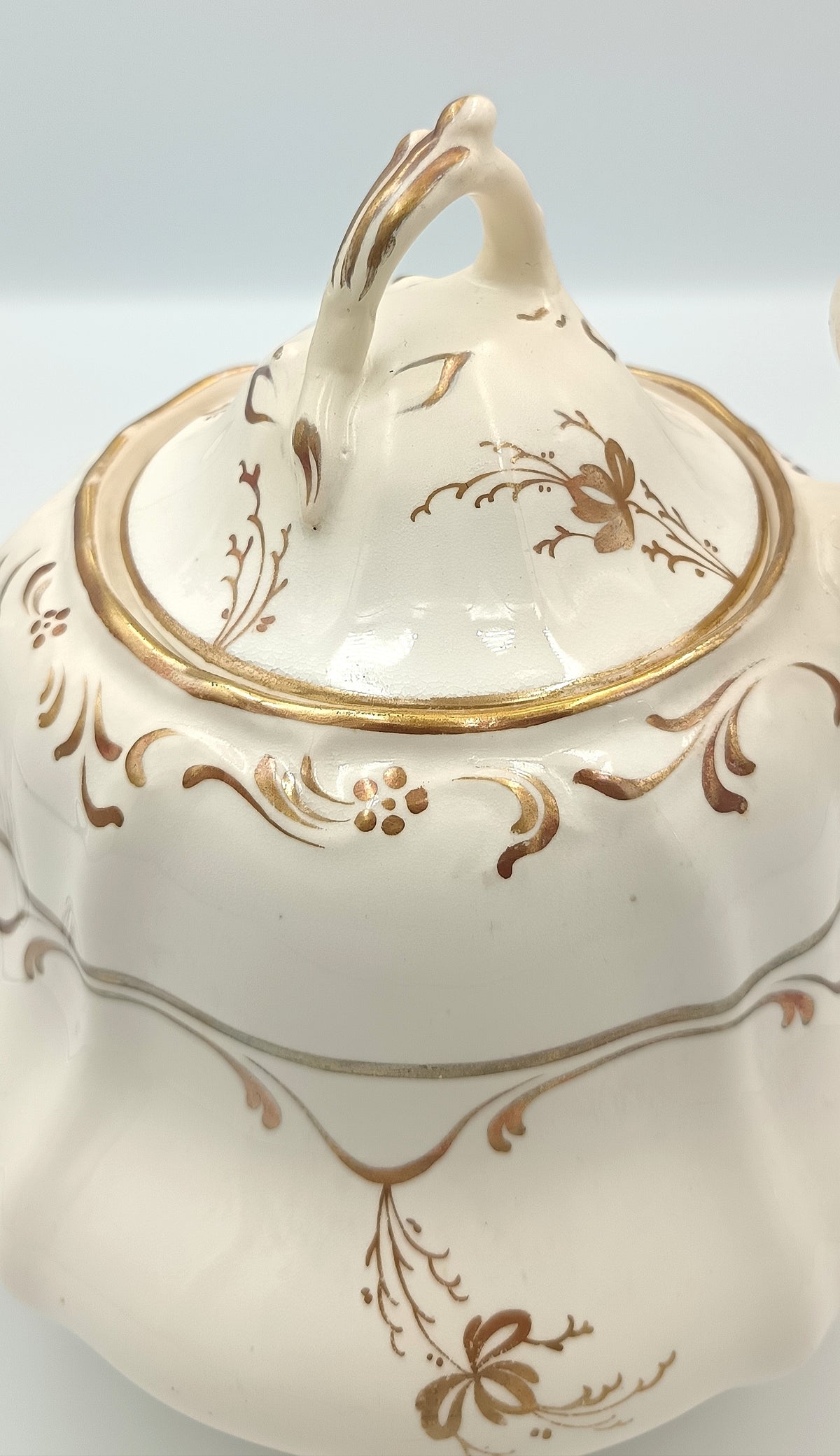 Victorian | White Earthenware | Footed Teapot | Hand-Painted Gilt Rococo Revival Decoration | c.1840–1870 | Pattern No. 1398