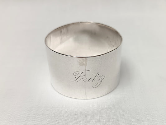 Antique Sterling Silver Napkin Ring — Birmingham 1918, Engraved "Fritz", 27g, Great War Era