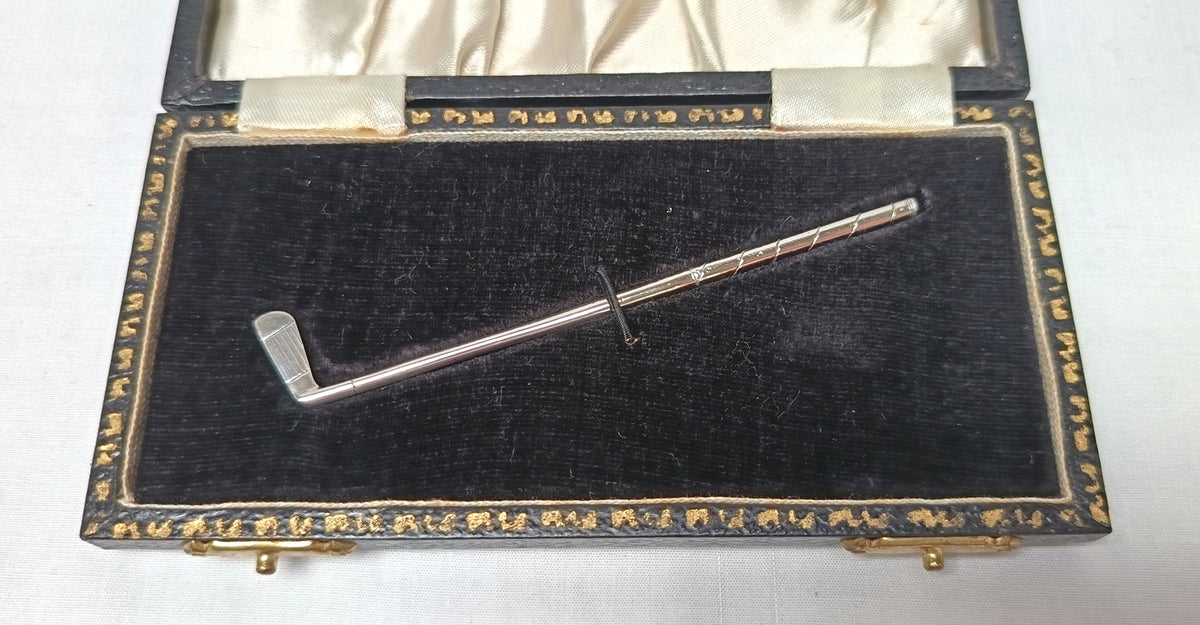 Vintage John Rose Sterling Silver Golf Club Cocktail Pick – Birmingham 1968, Original Case, Collectible Novelty