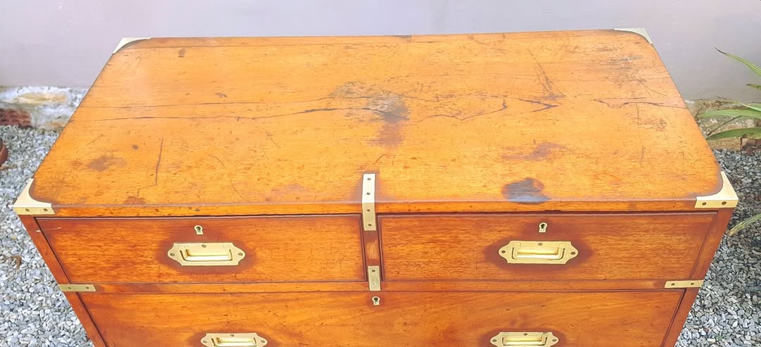 Victorian Military Campaign Chest | Two-Section Mahogany & Brass | c.1860