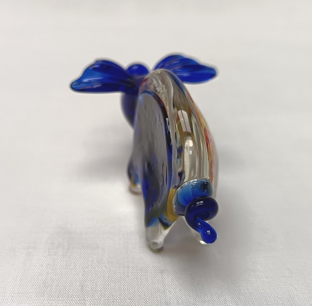 Murano-Style | Millefiori Art Glass | Pig Figurine | Cobalt Blue & Clear | Vintage