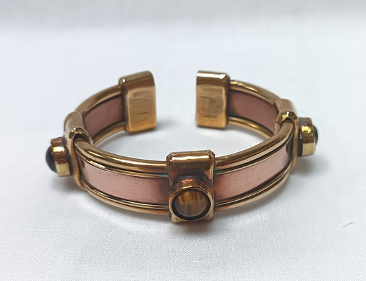 Handcrafted Solid Copper & Brass Men’s Bangle – Tiger’s Eye Statement Piece