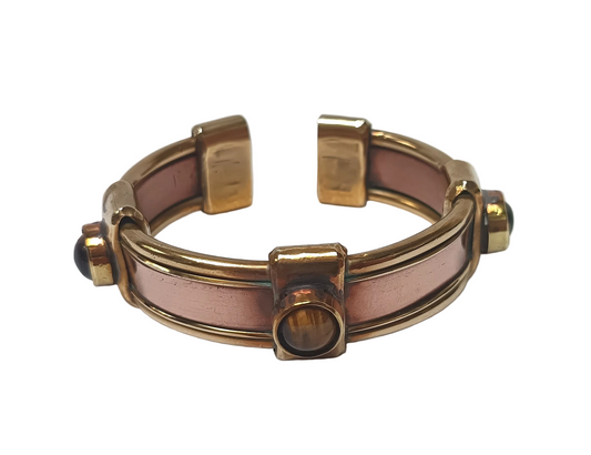 Handcrafted Solid Copper & Brass Men’s Bangle – Tiger’s Eye Statement Piece