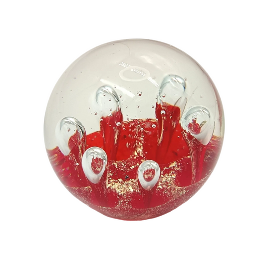 Murano | Hand-Blown Art Glass Paperweight | Red, Gold Aventurine & Clear | Italy, 20th century