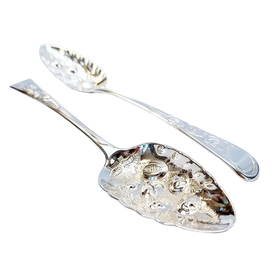 Antique Pair of  Hallmarked Sterling Silver Berry Spoons