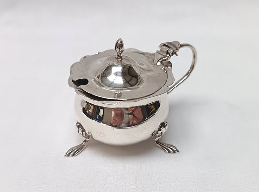 Antique Sterling Silver Lidded Salt Cellar — George Nathan & Ridley Hayes Birmingham 1915, Original Cobalt Blue Glass Liner