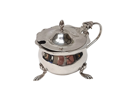 Antique Sterling Silver Lidded Salt Cellar — George Nathan & Ridley Hayes Birmingham 1915, Original Cobalt Blue Glass Liner