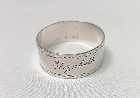 Norman Watson | Sterling Silver Napkin Ring | Engraved 'Elizabeth' | Dated 22·2·53 | South African Hallmarked