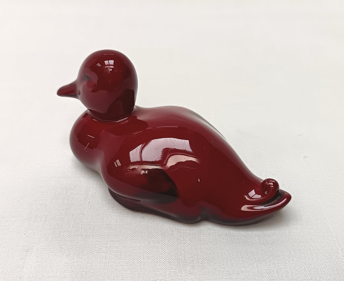 Royal Doulton | Flambe | Resting Duck Figurine | Oxblood Red | Mid-Twentieth Century