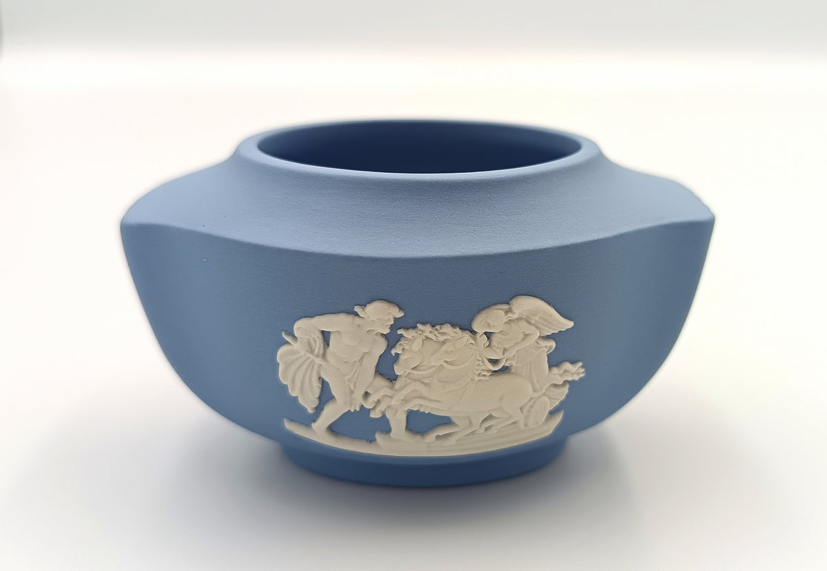 Wedgwood | Blue Jasperware | Faceted Squat Vase | Made in England | Dated 1956