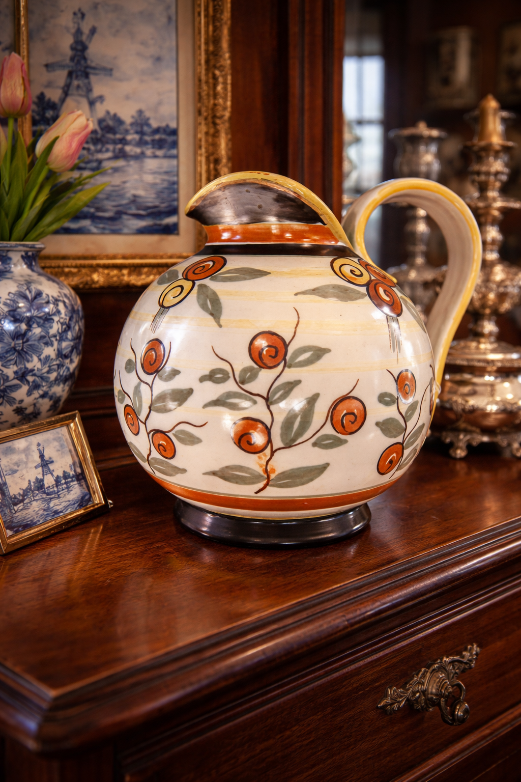 Royal Zuid Holland | Gouda | Hand-Painted Art Deco Pouring Jug | Earthenware | Netherlands | c.1920s–1930s