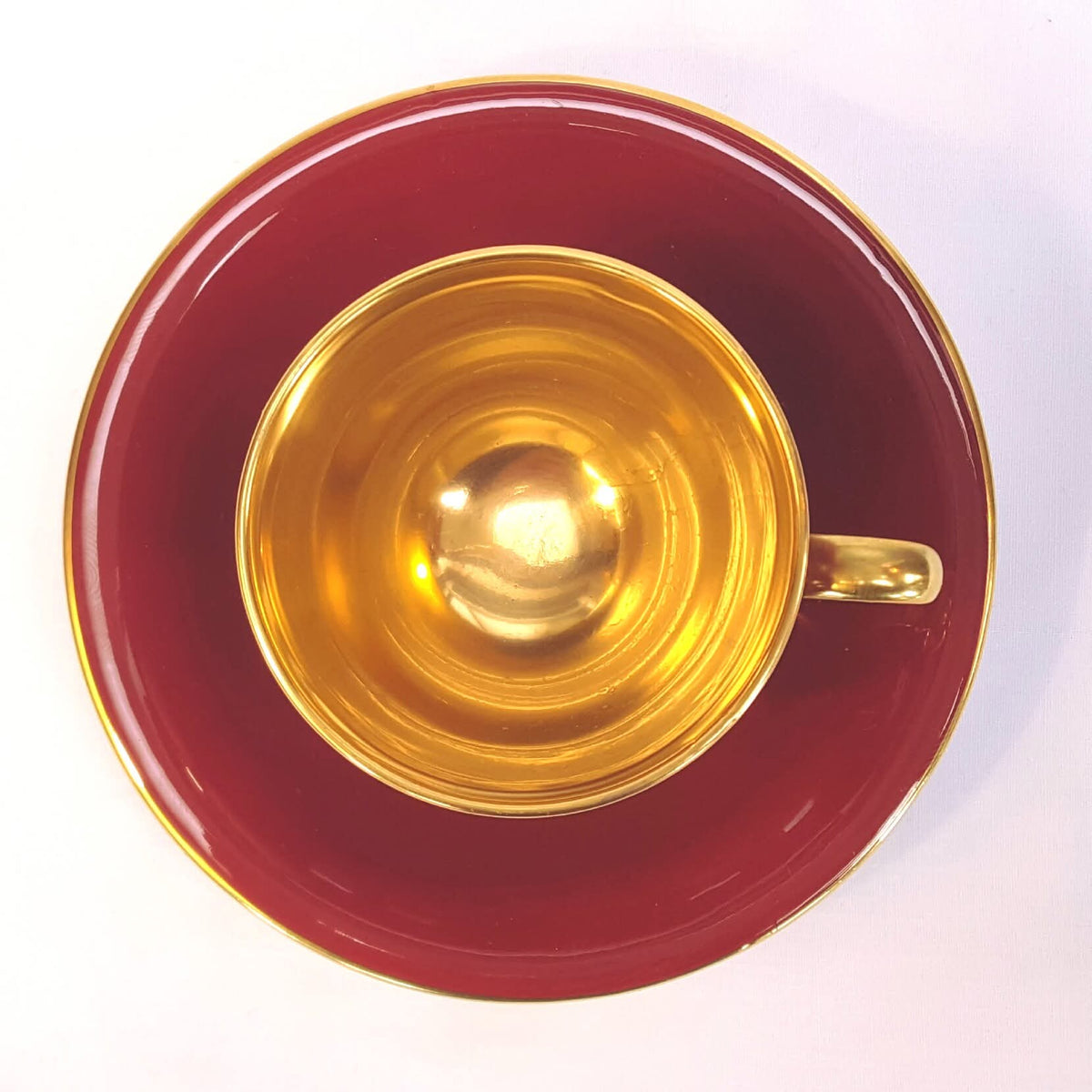 Crown Devon | Fielding's | Lynton Shape | Art Deco Burgundy & Gold Coffee Service | 15 Pieces | Rd Applied For | Pattern 3184 | Circa Late 1920s–1930s | England | Excellent Unused Condition