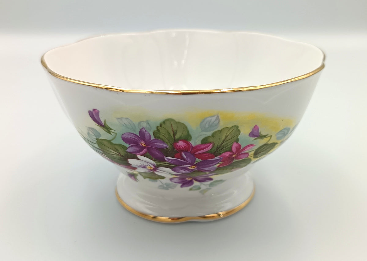 Royal Albert | Bone China | Open Sugar Bowl | Montrose Shape | Violet Floral Pattern | England | c.1935–1960