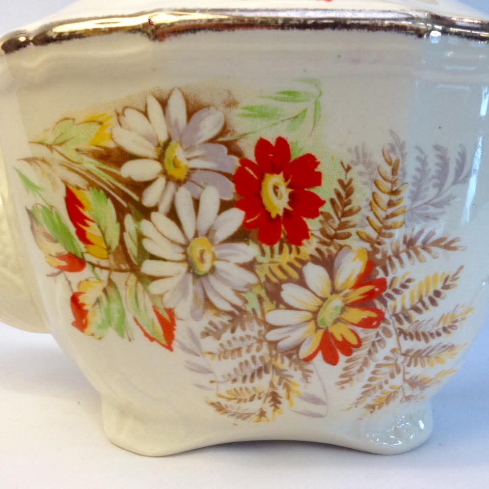Alfred Meakin Floral Teapot — Meadow Bouquet on Ivory, Art Deco Form, England, c.1907–1930