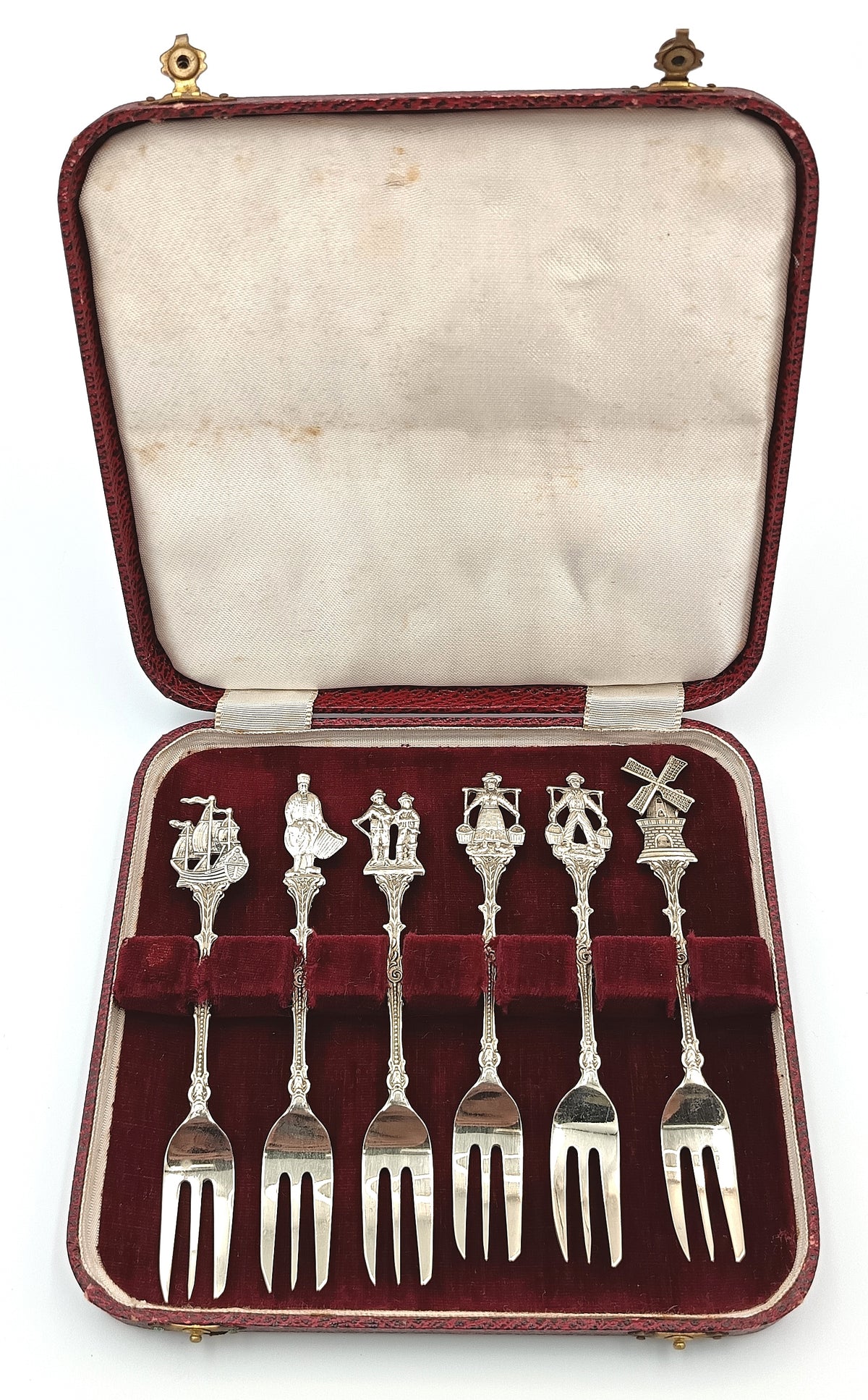 Silver Plate | Dutch Motif Figural Cake Forks | Set of Six | Original Presentation Case | Mid-20th Century