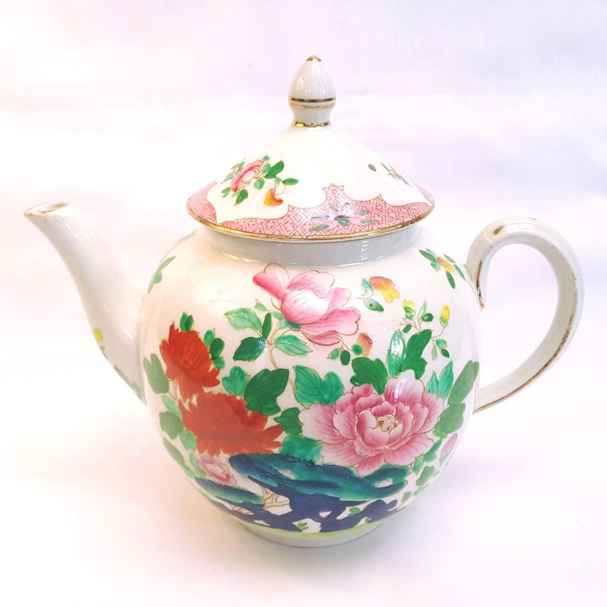 Booths | Mandarin | Six-Cup Teapot & Two Trios | Transferware Chinoiserie with Hand-Applied Colour | Circa 1906