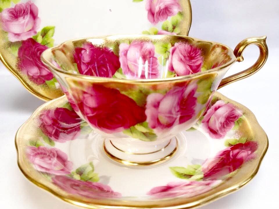 Royal Albert | Old English Rose | Teacup, Saucer and Side Plate Trio | Bone China | England | c.1950s–1960s | Set of Six