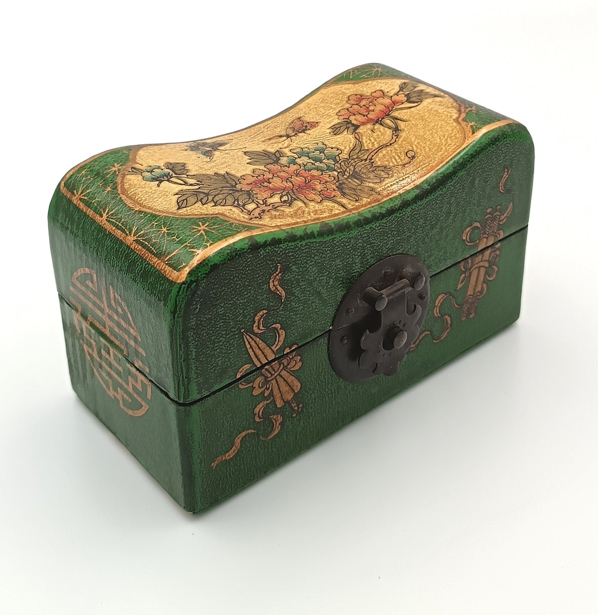 Chinese | Lacquered Wood | Pillow-Form Box | Floral and Butterfly Decoration | China | Late 20th Century