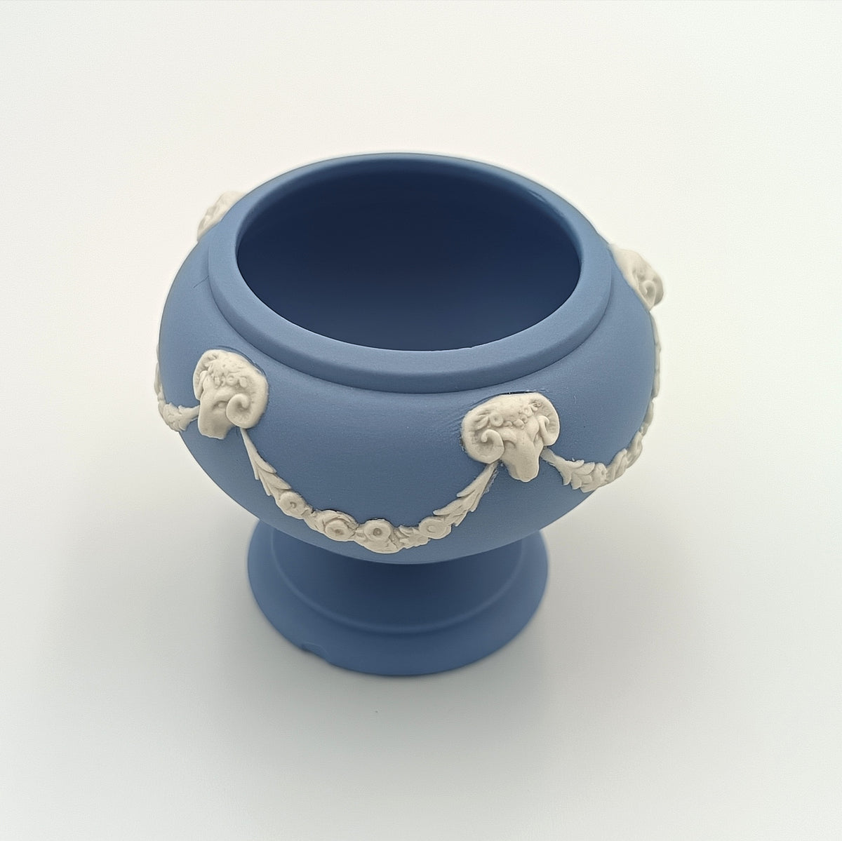 Wedgwood | Jasperware | Posy Vase | Light Blue | Ram’s Head Masks and Floral Swags | England | 1955