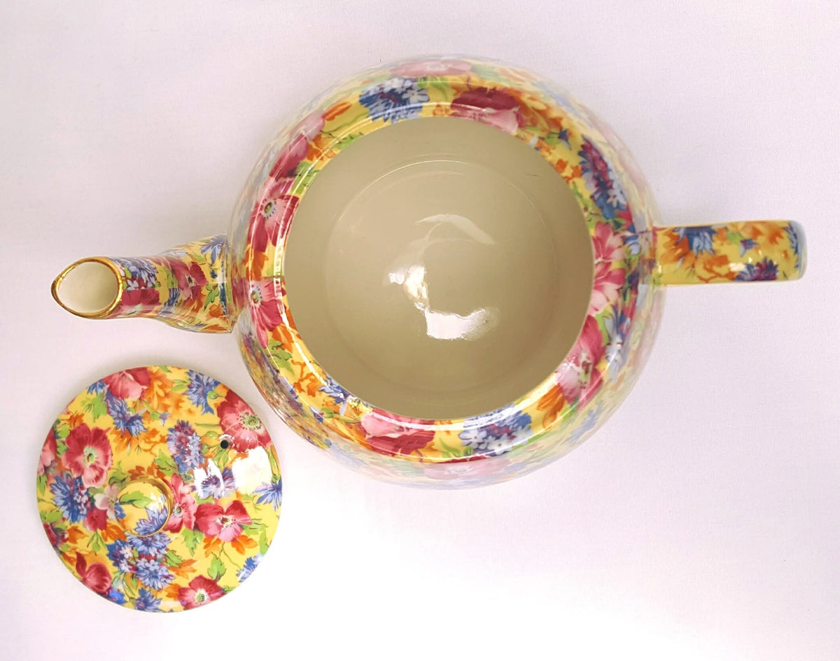 Grimwades Royal Winton | 'Royalty' Chintz | Pattern No. 3079 | 4-Cup Teapot, 2 Trios & Open Sugar Bowl | 1995 Revival | Unused Condition | Perfect Gilding Throughout