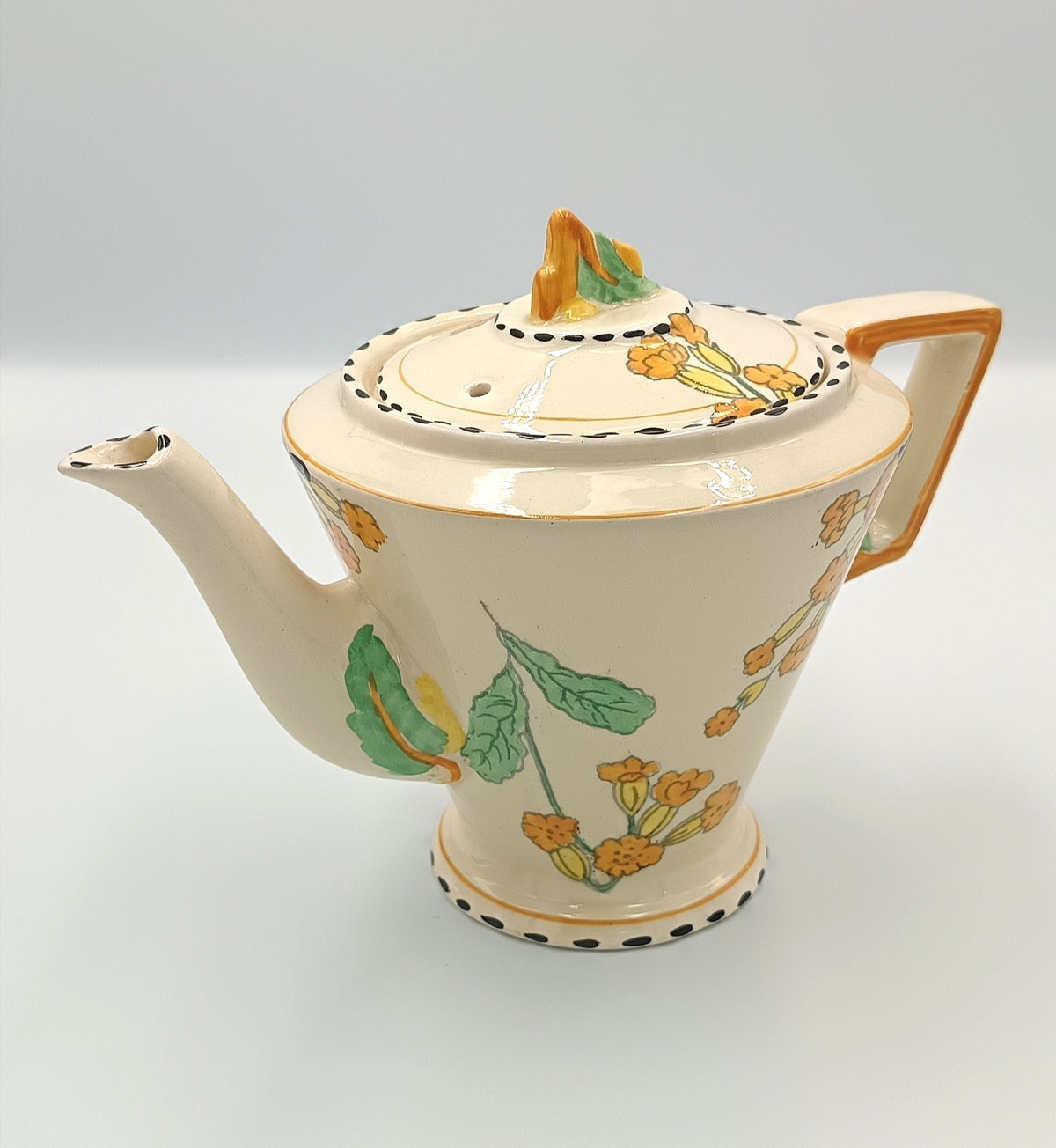 Burgess & Leigh (Burleigh Ware) | Meadowland Pattern | Zenith Shape Teapot | Art Deco Earthenware | Burslem, England, c.1930s