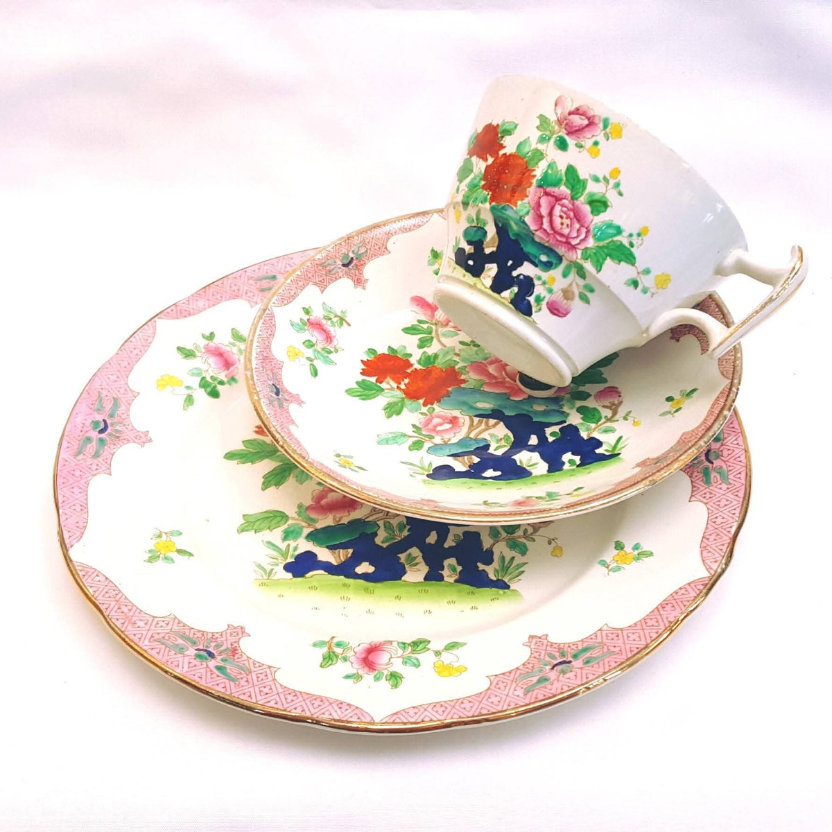 Booths | Mandarin | Six-Cup Teapot & Two Trios | Transferware Chinoiserie with Hand-Applied Colour | Circa 1906