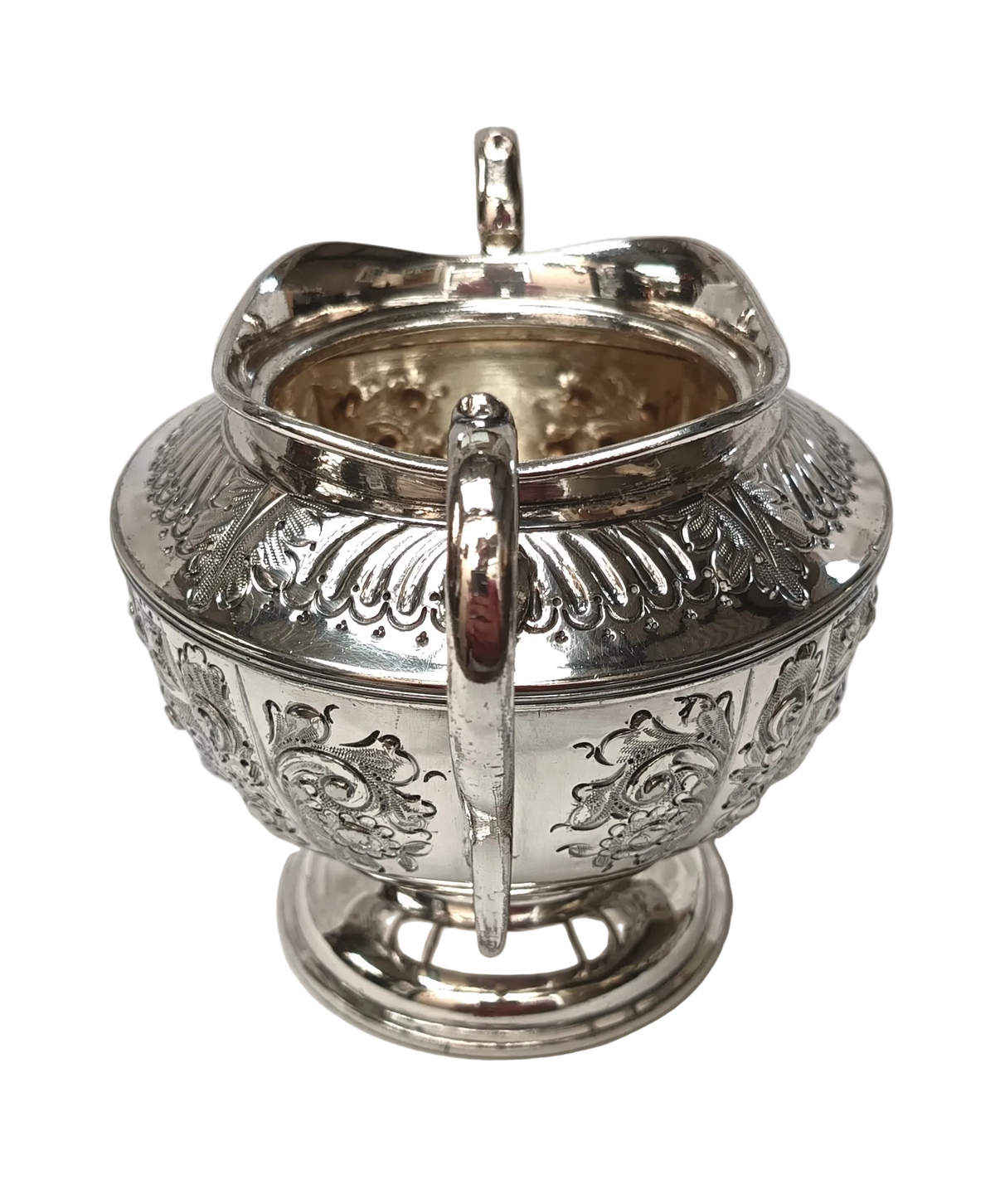 Mappin & Webb | Electro Britannia Metal Silver Plate | Three-Piece Tea Service | Teapot, Milk Jug & Open Sugar Bowl | Repousse Floral & Acanthus Decoration | Gilt Interiors | Sheffield | Registration No. 12425 | Very Good Antique Condition