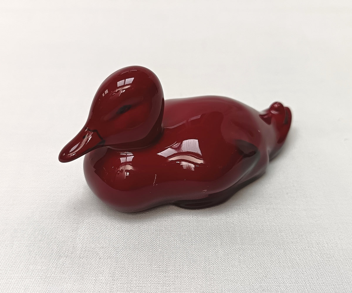 Royal Doulton | Flambe | Resting Duck Figurine | Oxblood Red | Mid-Twentieth Century
