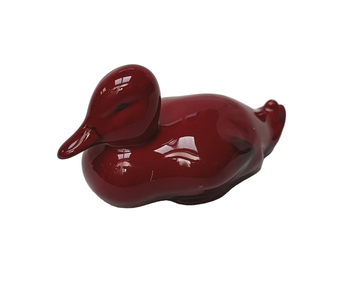 Royal Doulton | Flambe | Resting Duck Figurine | Oxblood Red | Mid-Twentieth Century