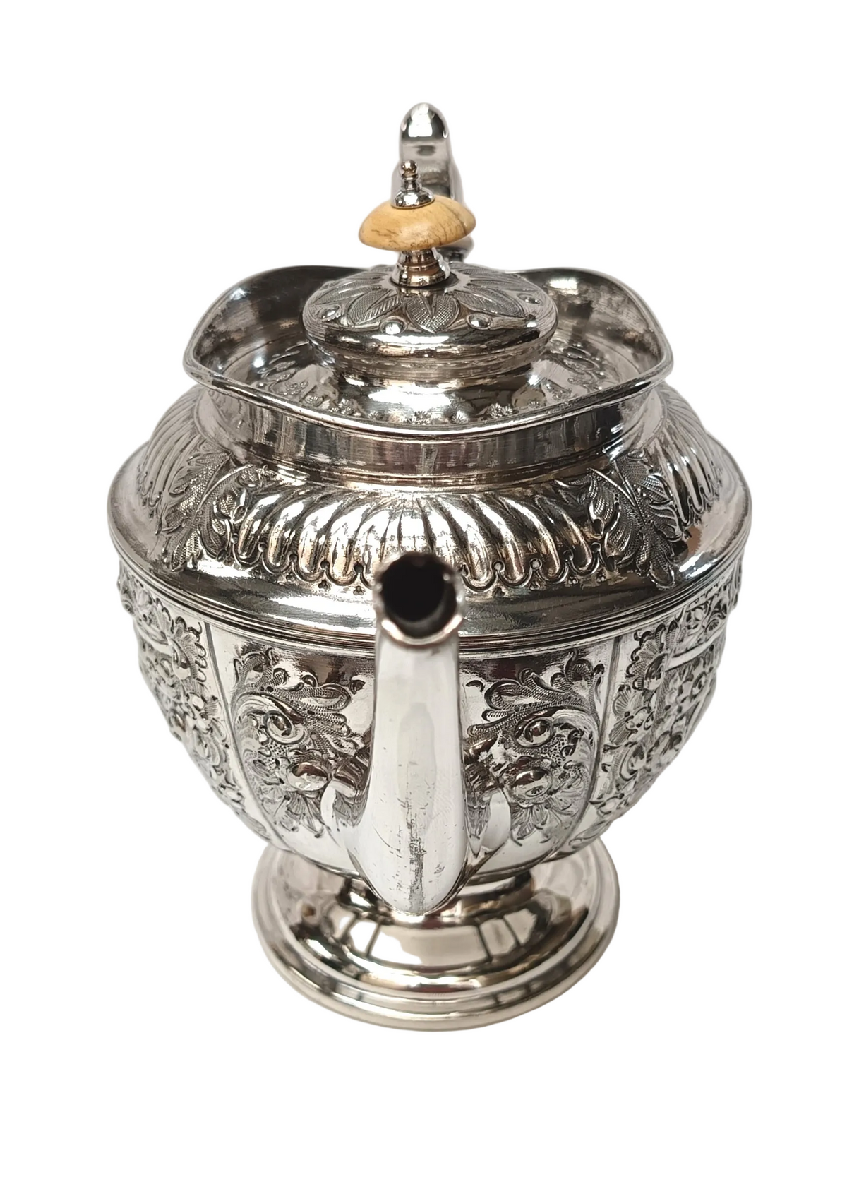 Mappin & Webb | Electro Britannia Metal Silver Plate | Three-Piece Tea Service | Teapot, Milk Jug & Open Sugar Bowl | Repousse Floral & Acanthus Decoration | Gilt Interiors | Sheffield | Registration No. 12425 | Very Good Antique Condition