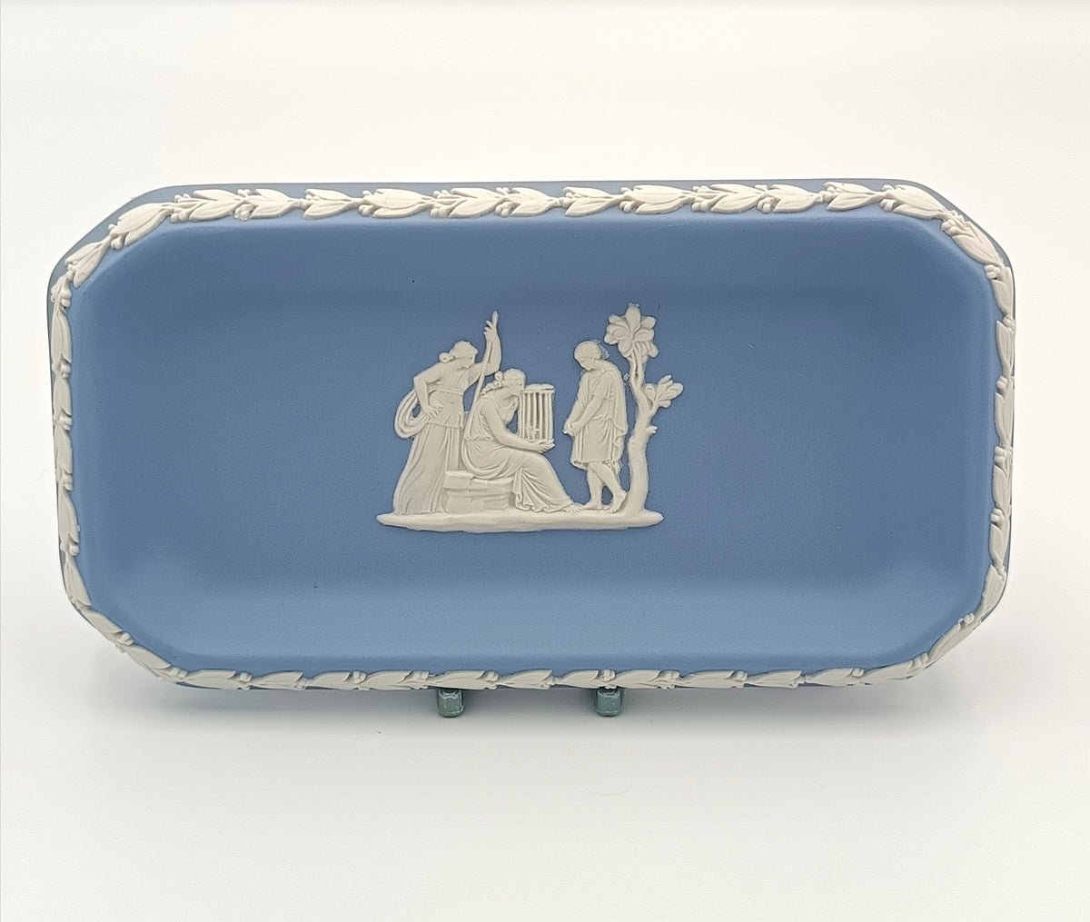 Wedgwood | Jasperware | Rectangular Tray | Light Blue | Classical Figures in Bas-Relief | England | 1963