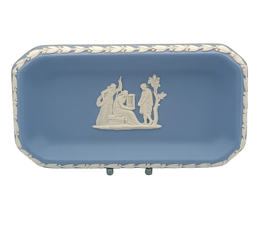 Wedgwood | Jasperware | Rectangular Tray | Light Blue | Classical Figures in Bas-Relief | England | 1963