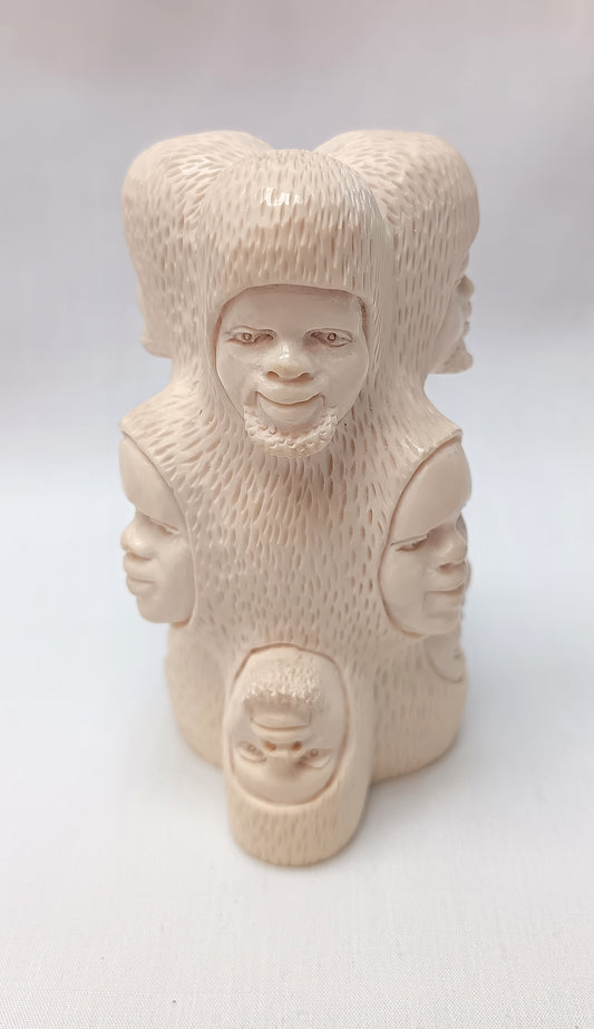 Vintage Hand-Carved Multi-Faced Africanist Sculptural Figure