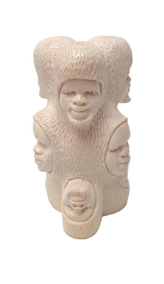 Vintage Hand-Carved Multi-Faced Africanist Sculptural Figure