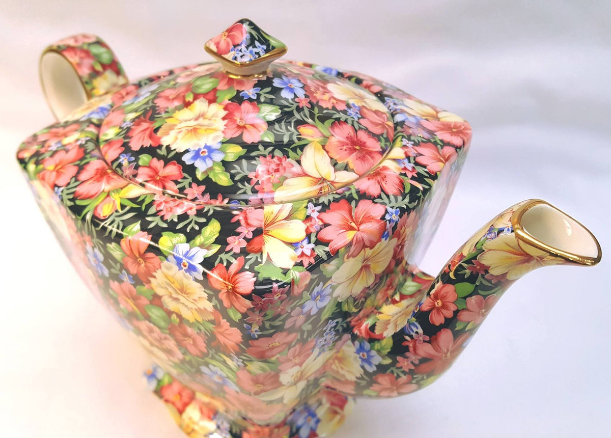 Grimwades Royal Winton | Florence Chintz | Teapot | Black Ground | 1995 Revival