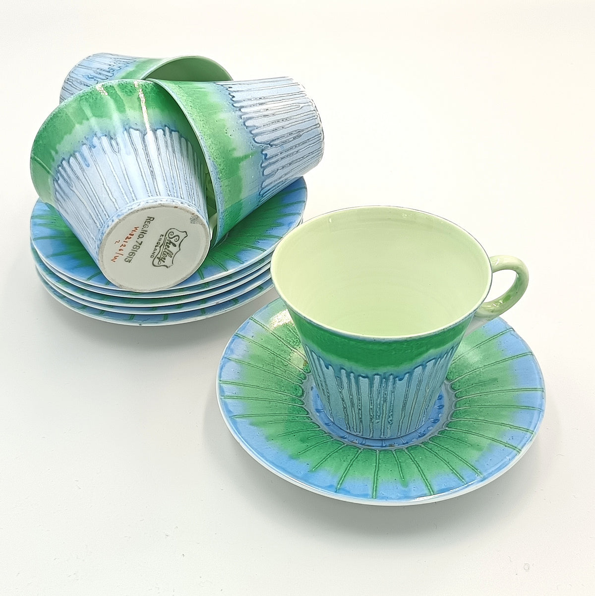 Shelley | Harmony Dripware | Regent Shape | Blue & Green | Part Coffee Service | England, 1933–1934