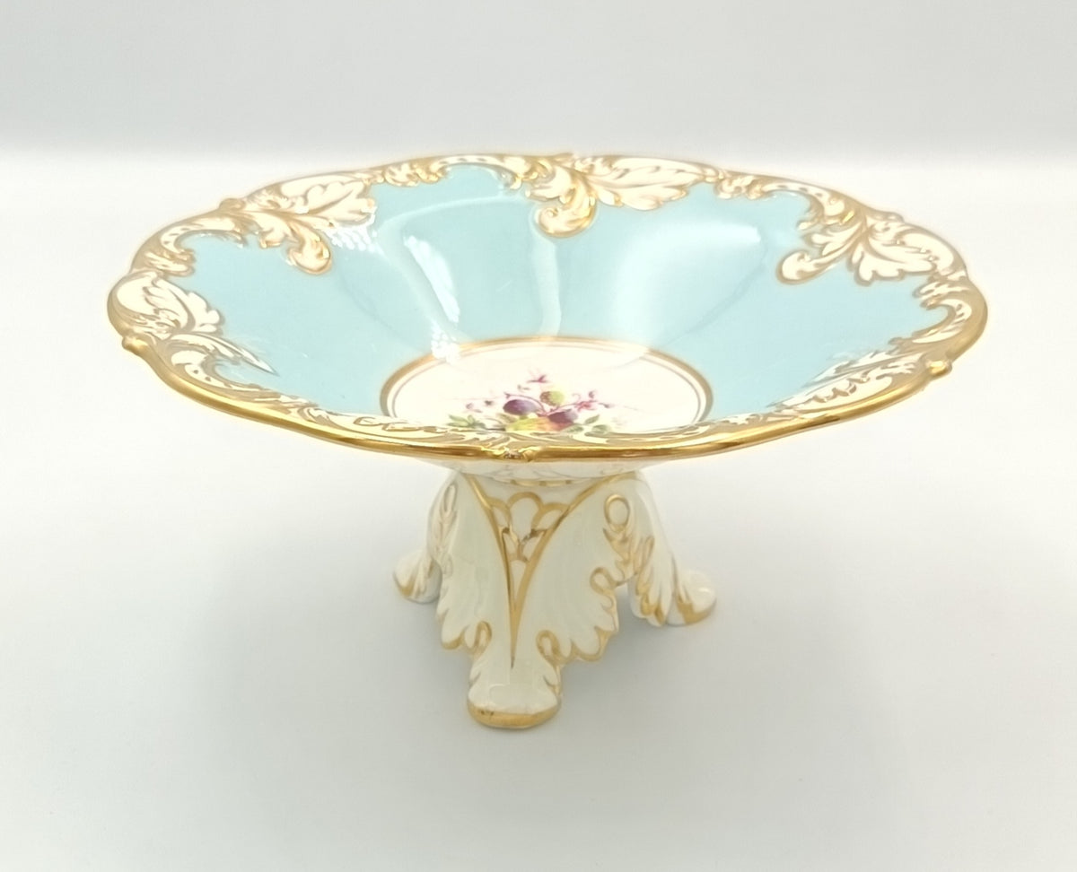 Paragon | Fine Bone China | Tazza | Turquoise Ground with Hand-Painted Fruit Centre | Rococo Revival | c.1952–1960
