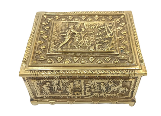 Embossed Brass Jewellery Casket | Medieval Revival Figural Panels | Cedar-Lined Interior | European, Late 19th–Early 20th Century