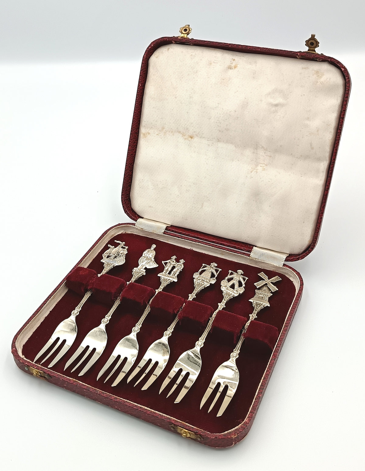 Silver Plate | Dutch Motif Figural Cake Forks | Set of Six | Original Presentation Case | Mid-20th Century