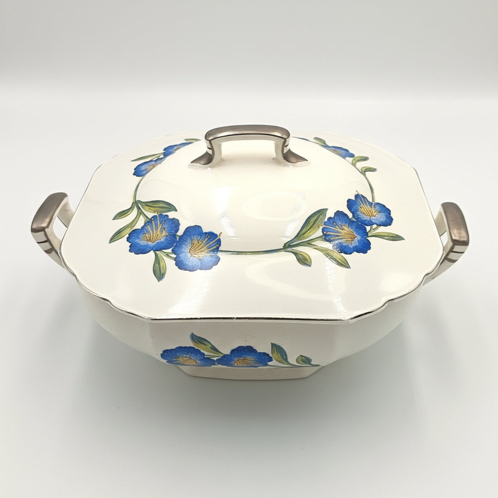 W.H. Grindley & Co. | Ivory Earthenware | Blue Floral | Covered Serving Tureen | England, circa 1925–1935
