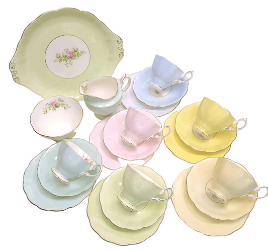 Royal Albert 'Moss Rose' Harlequin Unnamed Pattern | Rare 21-Piece Bone China Tea Set | Made in England | Excellent Condition