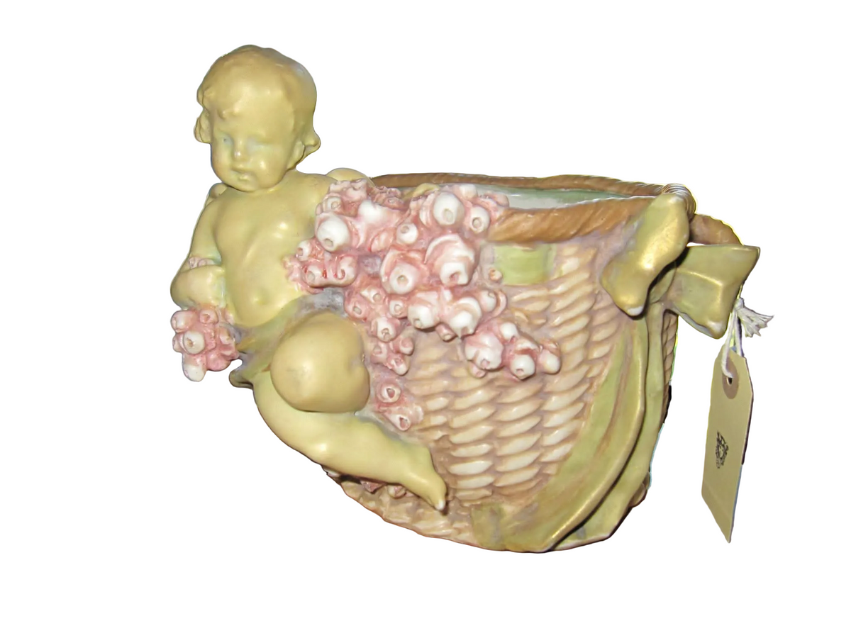 Imperial Amphora | Turn-Teplitz, Bohemia | Art Nouveau Putto & Basket Centrepiece Bowl | Earthenware | c.1900–1918