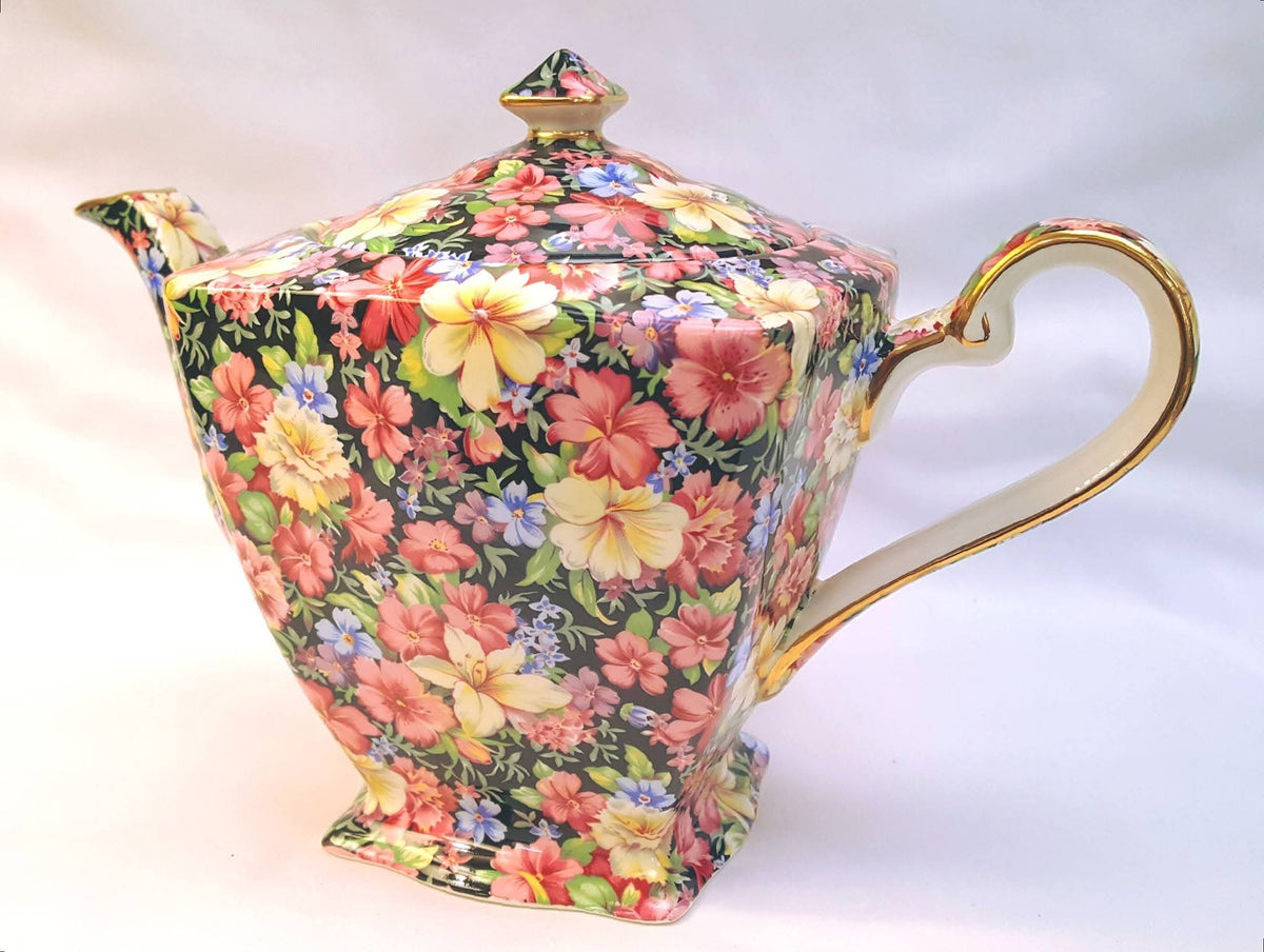 Grimwades Royal Winton | Florence Chintz | Teapot | Black Ground | 1995 Revival