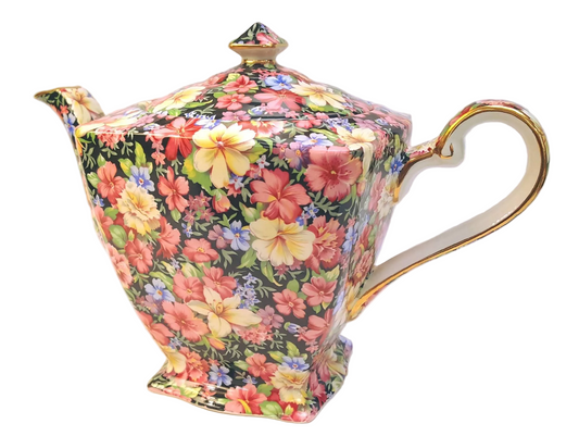 Grimwades Royal Winton | Florence Chintz | Teapot | Black Ground | 1995 Revival