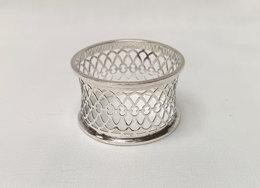 Antique Sterling Silver Pierced Serviette Ring — Miller Brothers Birmingham, Gothic Quatrefoil Pattern