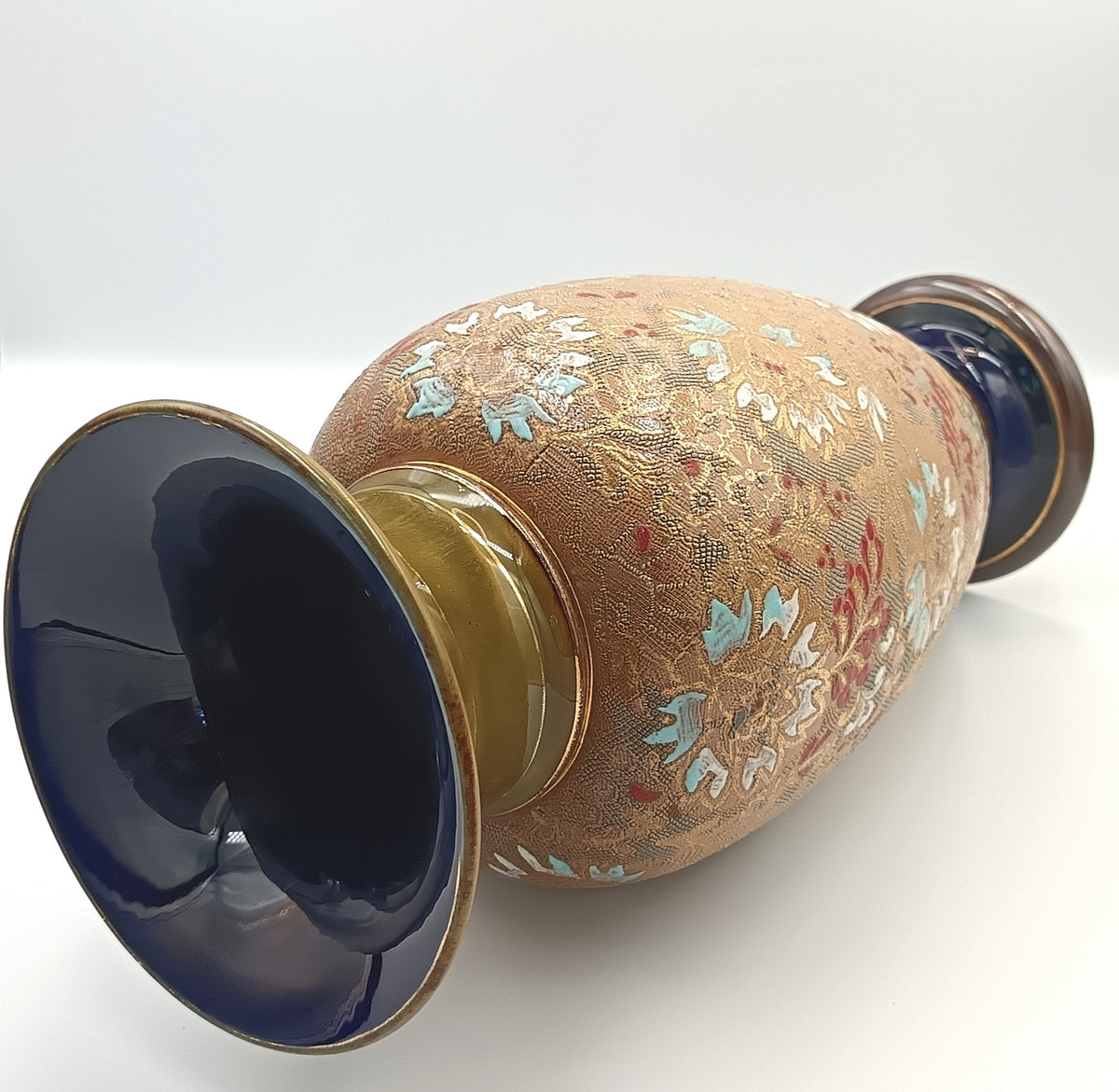 Doulton Lambeth | Slater’s Patent | Large Stoneware Vase | Floral Chine Decoration | England, 1891–1914