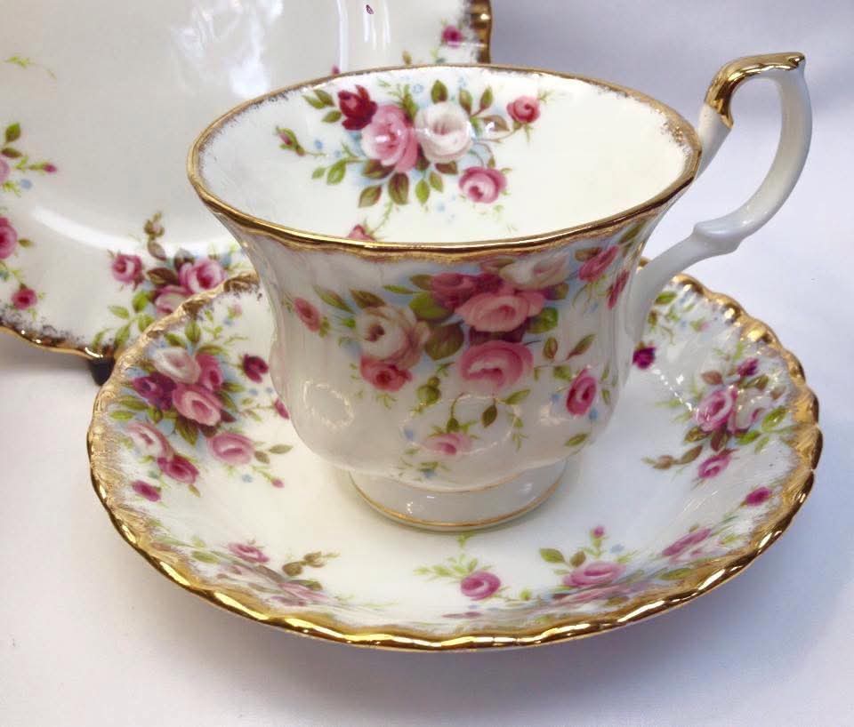Royal Albert | Cottage Garden | Teacup, Saucer and Side Plate Trio | Bone China | England | c.1970s–1980s | Set of Six