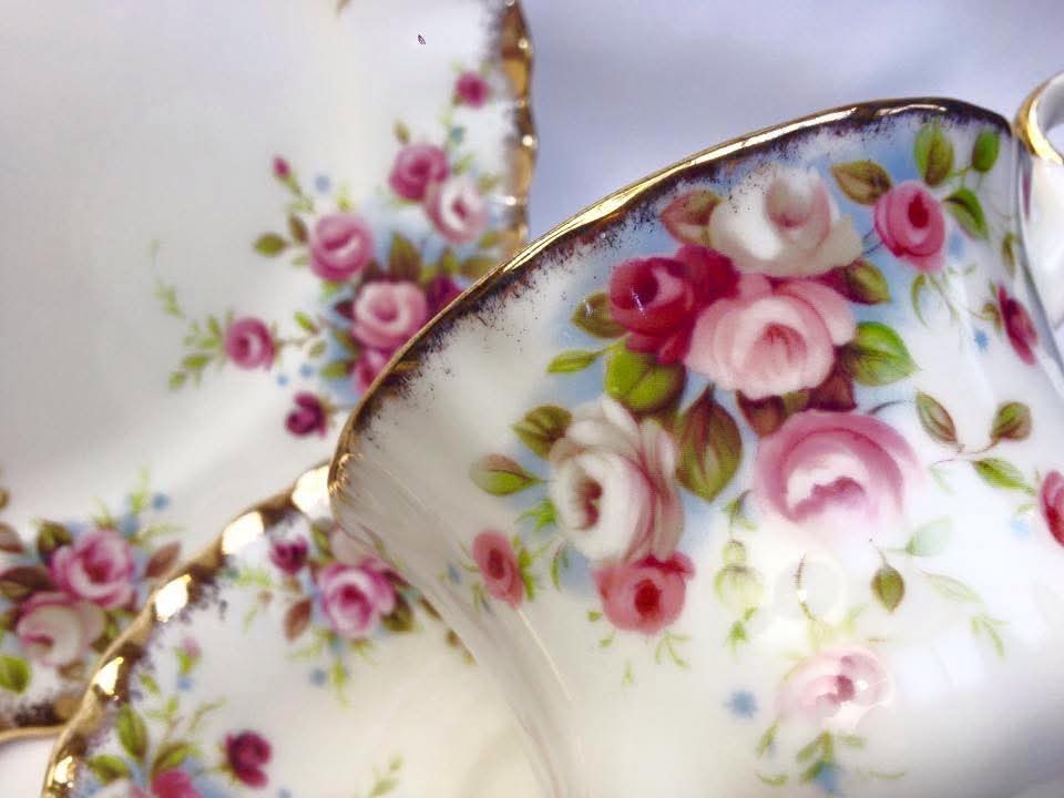 Royal Albert | Cottage Garden | Teacup, Saucer and Side Plate Trio | Bone China | England | c.1970s–1980s | Set of Six